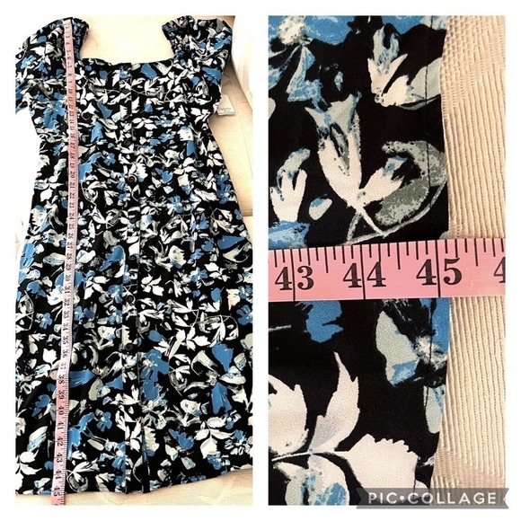 Ophelia Roe Floral Button Front Puff Short Sleeves Midi Dress Size L - Picture 13 of 16
